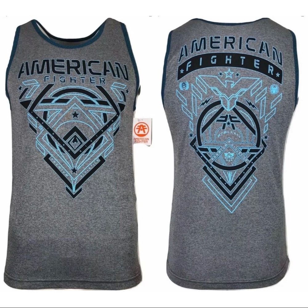 American Fighter Men's Gray & Blue Graphic Tank Top